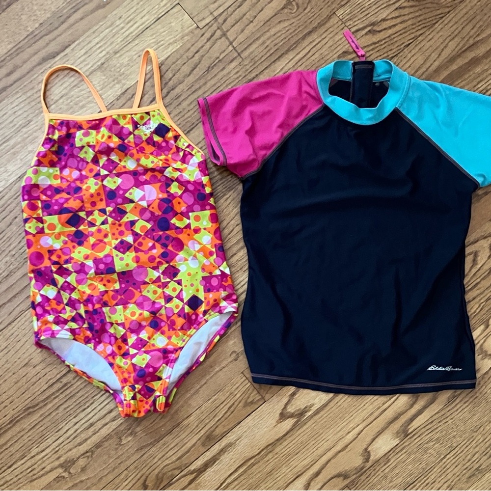 Speedo Swimsuit with Bonus Rashguard Swim Shirt - Girls XL